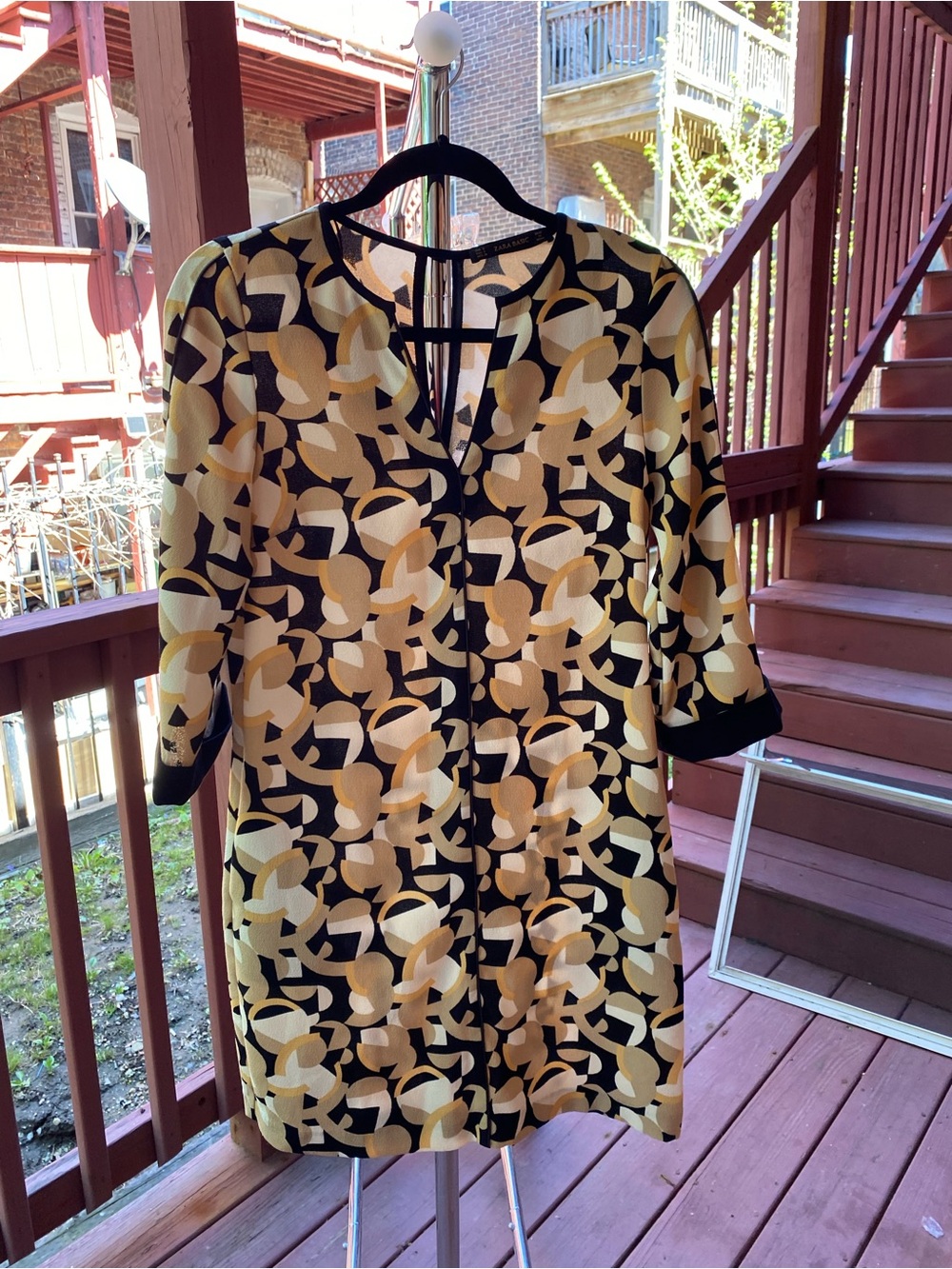 Zara Yellow and Black Geometric Midi Dress